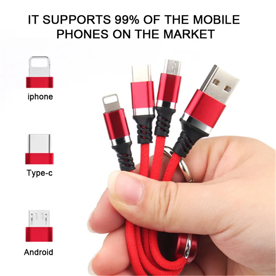3 в 1 USB-C кабель type C для IPhone X XS Max 8 7 6 samsung Note 9 8 7 для One Plus 6 7 Pro Android Ios зарядное устройство зарядный кабель
