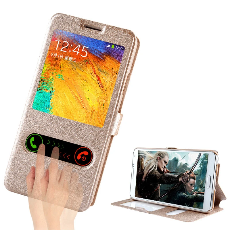 Роскошный флип-кейс из искусственной кожи для samsung Galaxy Note 5 3 4, чехол с подставкой, высокое качество, окна для просмотра, чехлы для телефонов