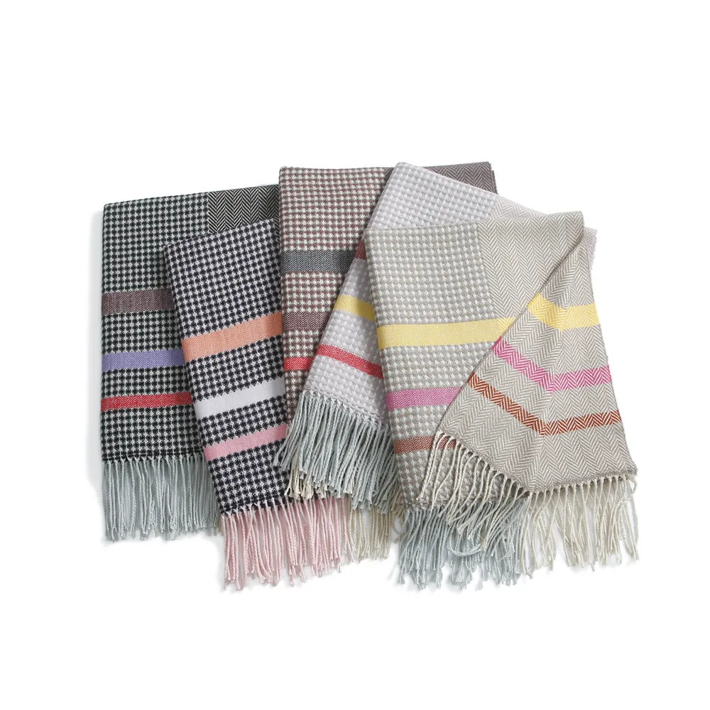 Теплый кашемировый зимний шарф для женщин, английский классический клетчатый шарф, пончо с кисточками, шаль, хиджаб, шарф