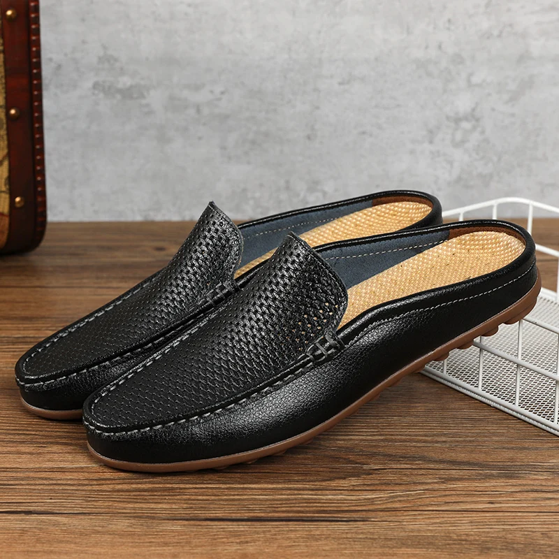 Mocasines italianos de piel auténtica para hombre, zapatillas informales antideslizantes, para exteriores, para verano y primavera, 2020