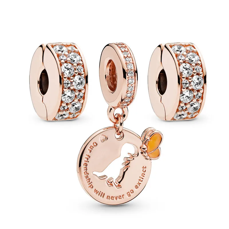 

Rose Dinosaur and Butterfly Friendship Charm Pack 925 Sterling Silver Bead Fit Pandora Bracelet Bangle Original for Women Gift