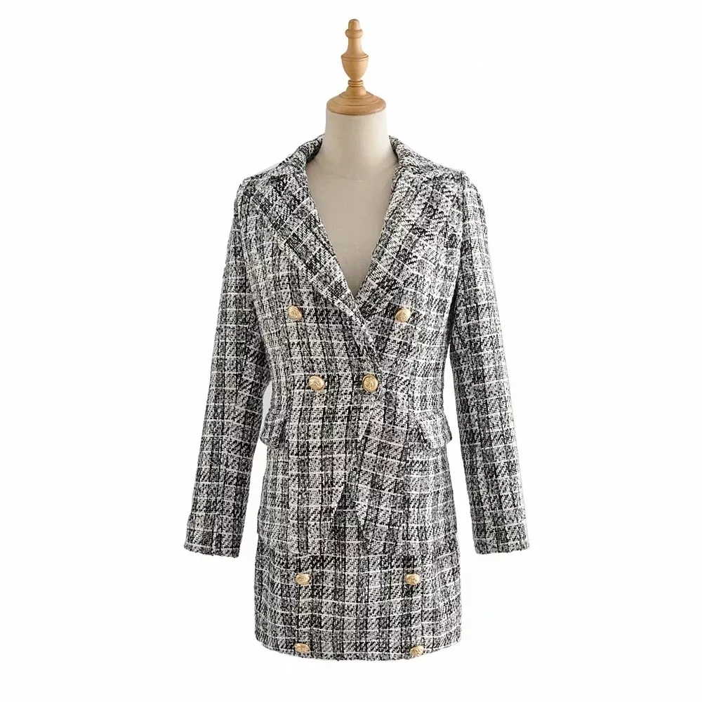 

2019 Autumn Winter For Women Plaid Printing Two-piece Suit Short Skirt Coat Chic Office Worker Official Casual Street Wear