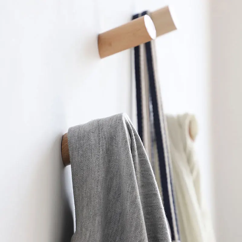 Natural Wood Clothes Hanger Wall Mounted Coat Hook Decorative Key Holder Hat Scarf Handbag Storage Hanger Bathroom Rack
