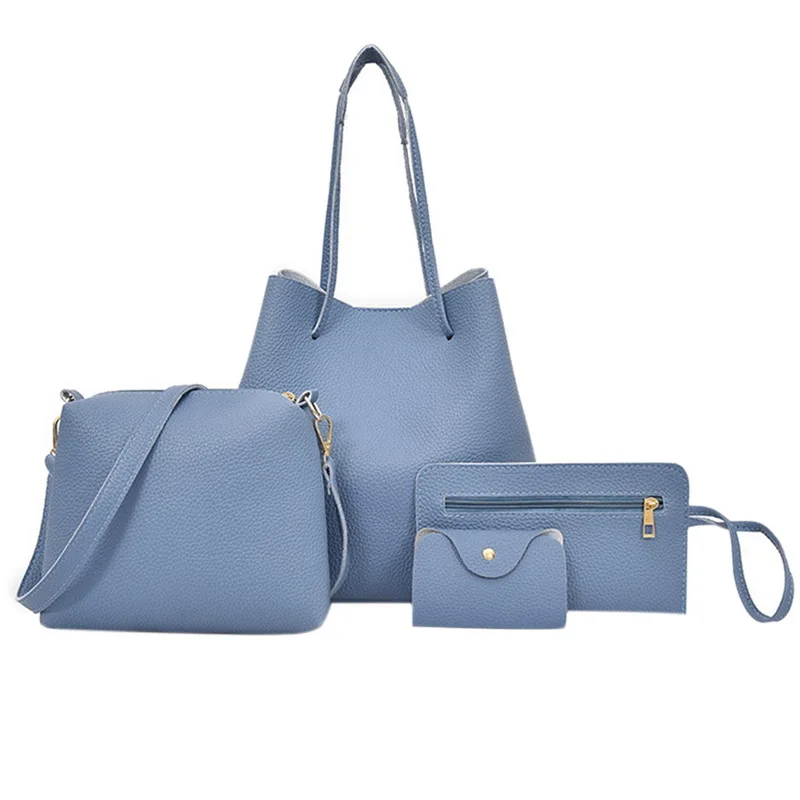Laamei, Прямая поставка, высокое качество, 4 шт./1 комплект, женская сумка из искусственной кожи, сумки из полиэстера на плечо, сумка-тоут, кошелек, сумка-мессенджер - Цвет: blue