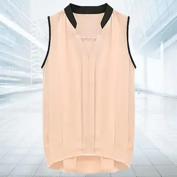 

2020 Spring summer Women Fashion Color Block V-Neck Sleeveless Pullover Vest T-Shirt Top