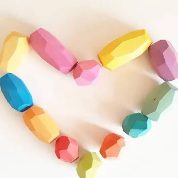 

22 Pcs Children Wooden Colored Stone Stacking Game Building Block Kids Creative Educational Toy