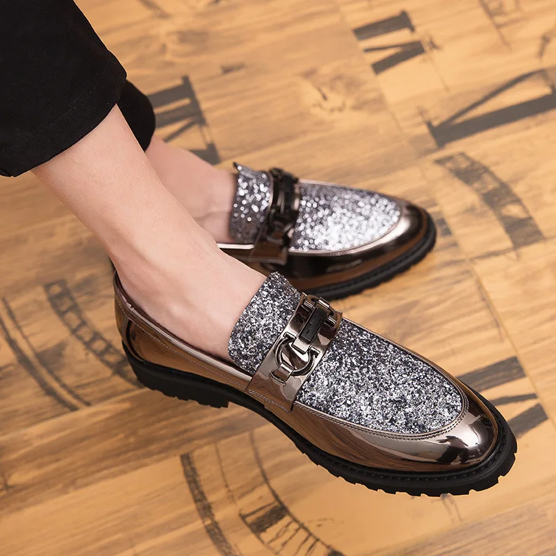 

2019 Slip-on Leather Shoes Men's Trend Evening Show England Korean-style Elevator Casual Hair Stylist MEN'S SHOES Pointed-Toe Go