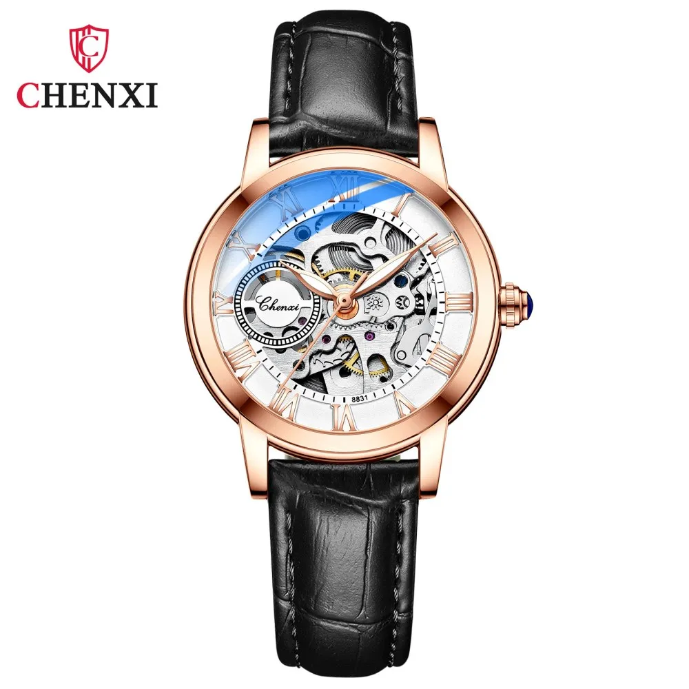 

CHENXI Women Automatic Mechanical Watch Top Brand Luxury Stainless Steel Waterproof Wrist Watch Ladies Skeleton Tourbillon Clock