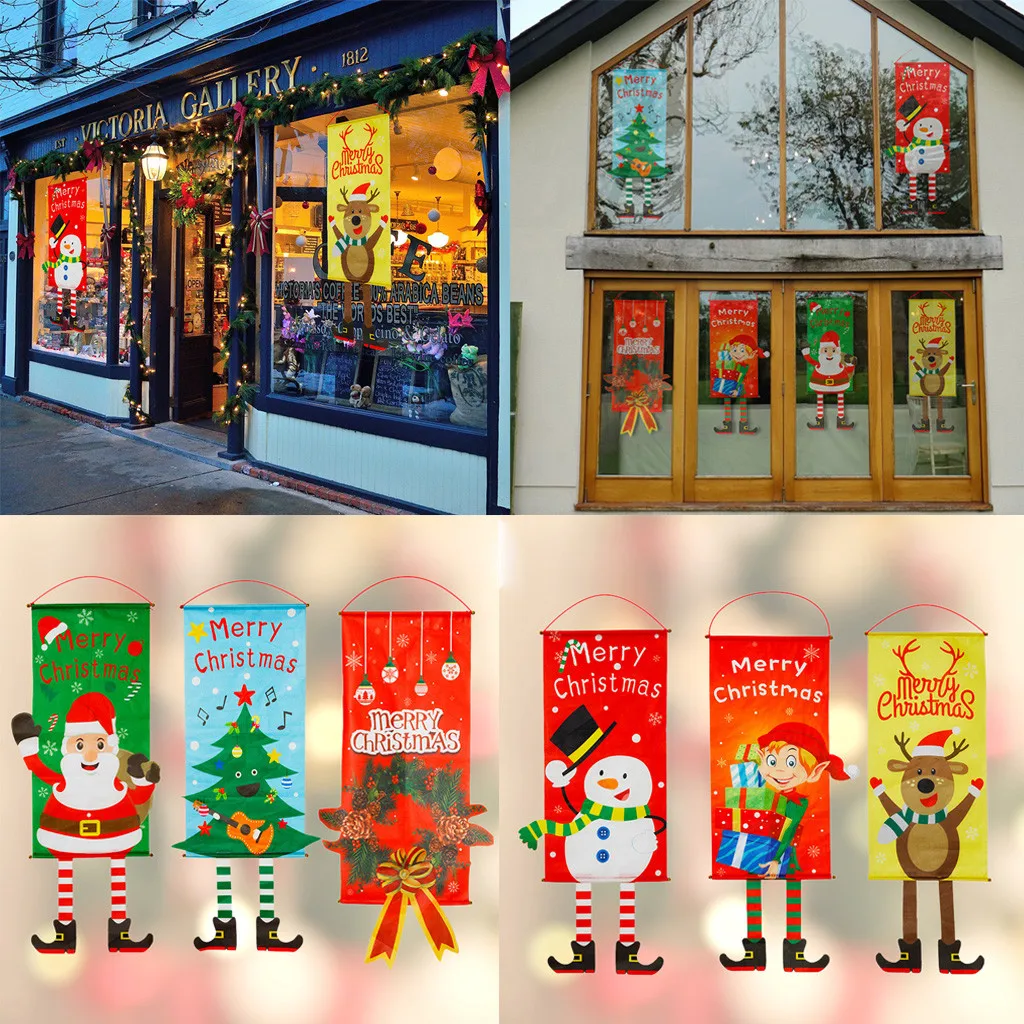 Merry Christmas Santa Claus Cloth Banner Hanging Flag Ornament