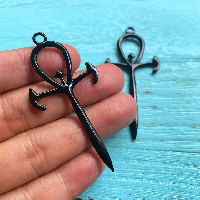 4pcs Charms Cross Forked 63x29mm Antique Silver Color Plated Pendants Making DIY Handmade Tibetan Silver Color Jewelry Black