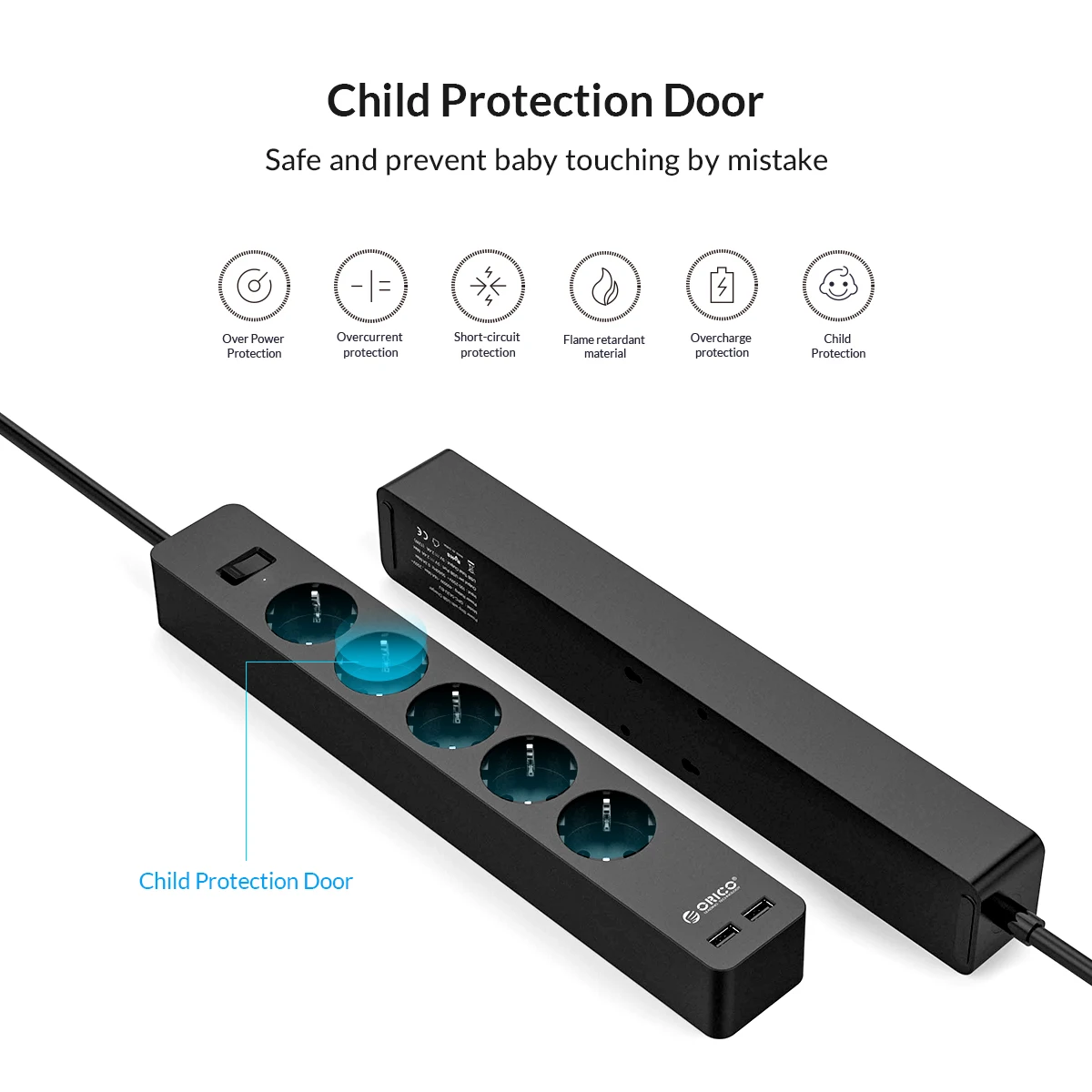 ORICO 3/5 AC + 2 USB мощность полосы электронный разъем офис стабилизатор напряжения ЕС