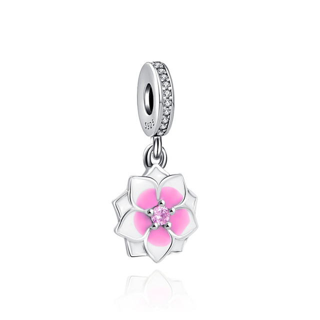 Sterling Silver 925 Pink Flower Owl Cup Dress Butterfly DIY Fine Beads Fit Original  Charm Bracelet Jewelry Women