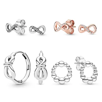 

925 Sterling Silver Infinity Knot Stud Earrings With Crystal For Women Wedding Gift Pandora Jewelry