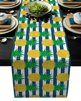 

Yellow Pineapple Fruit Stripes Yellow Table Runner Modern Linen Cotton Tablecloth Home Wedding Party Dinning Table Decor