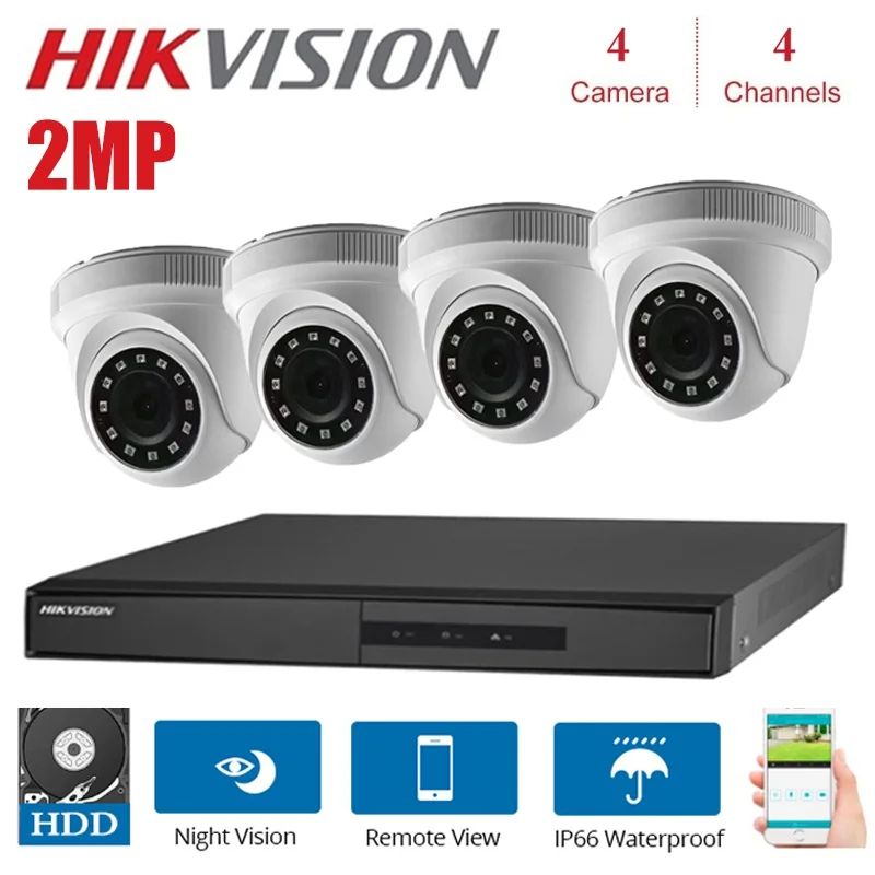 

HD 1080P HIKVISION English Version DS-7204HGHI-F1/N 2MP DVR with 4pcs DS-2CE56D0T-IRF indoor night vision 4CH KITS HDD Optional