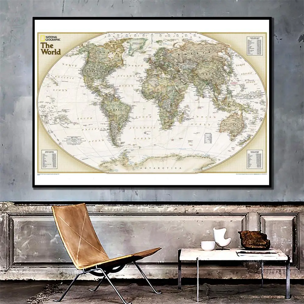 

150x100cm Non-woven Map The World Physical Map Without National Flag For Education And Culture