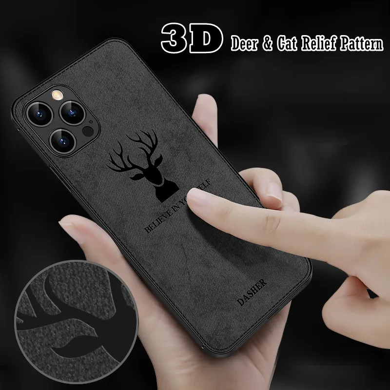 Fashion Cloth Case For iPhone XR X Xs Max 11 13 Pro Max 12 Mini SE 2020 6 6s Plus 7 8 Build-in Magnet iron Cover Deer Cat Shell iphone 13 mini waterproof case
