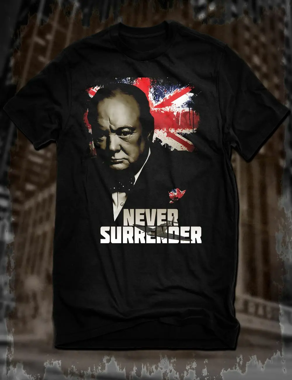 New Black Winston Churchill Allied Nations T-Shirt Never Surrender Tee Ww2 | Мужская одежда