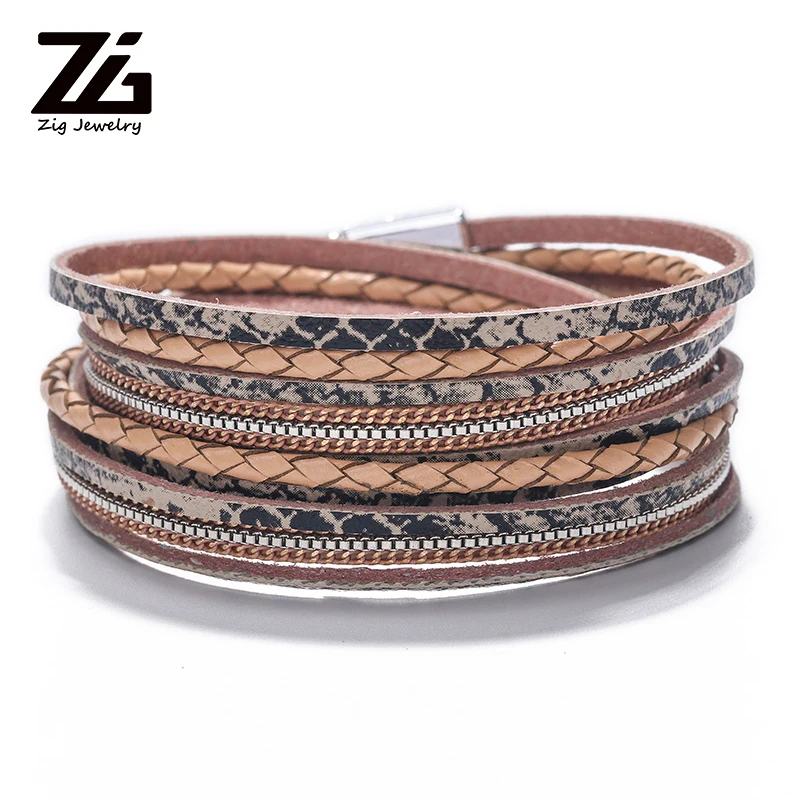 ZG 2020 Fashion Snake Skin Leather Bracelets For Women Party Ladies