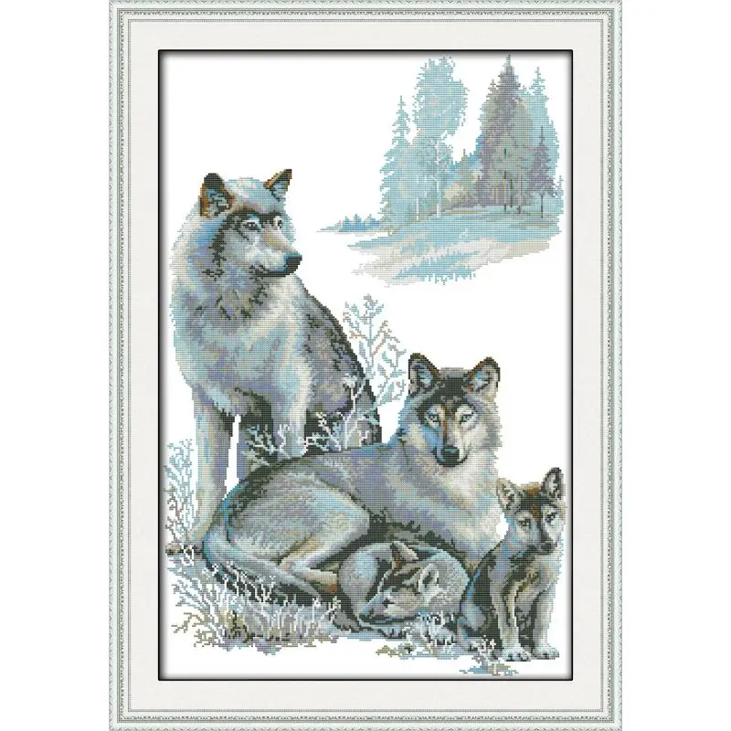 Картина с животными Joy Sunday A Wolf Family простая ручная вышивка для начинающих вышитая