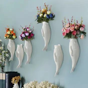 

Creative Fish Ceramic Wall Hanging Planter Vase Mural for Hotel Cafe Decoration