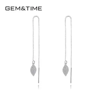 

Gem&Time Real 925 Sterling Silver Leaf- shaped Tassle Hanging Earrings For Women Elegant Micre CZ Drop Earrings Wedding Jewelry