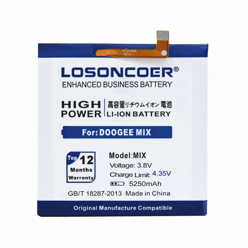 LOSONCOER MIX 5250 мАч хорошее качество батареи Для DOOGEE MIX долгое время ожидания Высокая емкость 5,5 дюймов Helio P25 батарея телефона