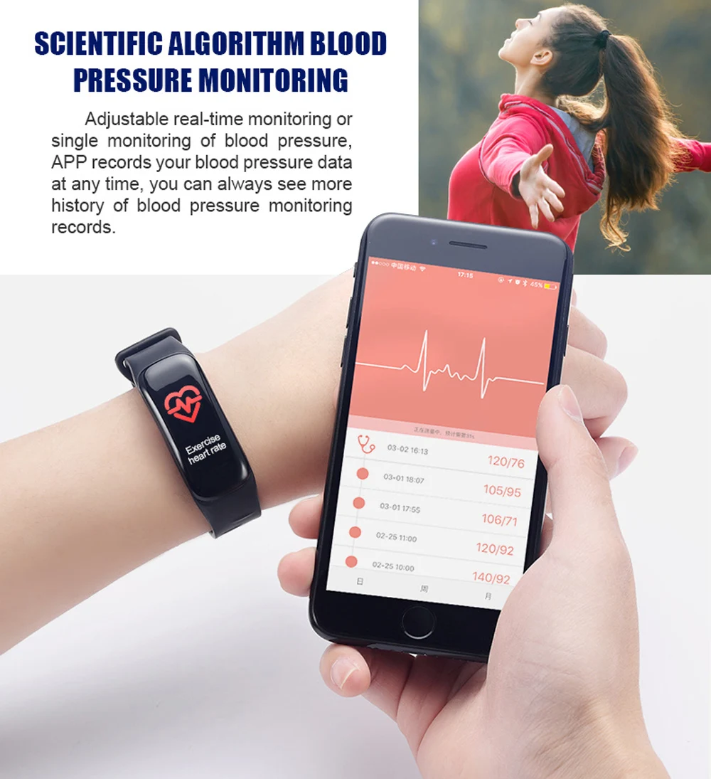 C1 Plus Smart Bracelet Step Fitness Tracker Waterproof Heart Rate Monitor Blood Pressure Smart Wristband