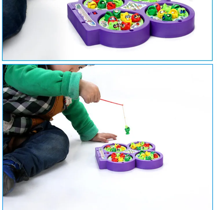 Shantou Chenghai Children Plastic Play House Magnetic Four Disc Rotation Singing Fishing Toys