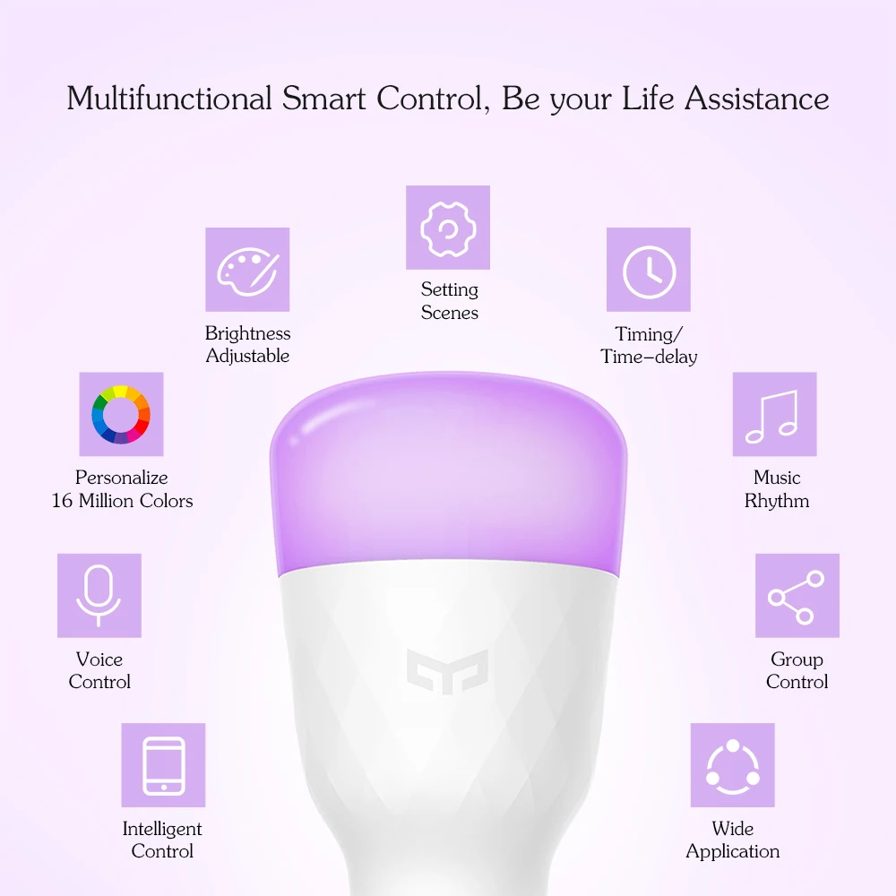 

Yeelight LED Intelligent Light Bulb AC100-240V WiFi App Control Support Voice Control Time-delay E27 Socket for Home Decoration