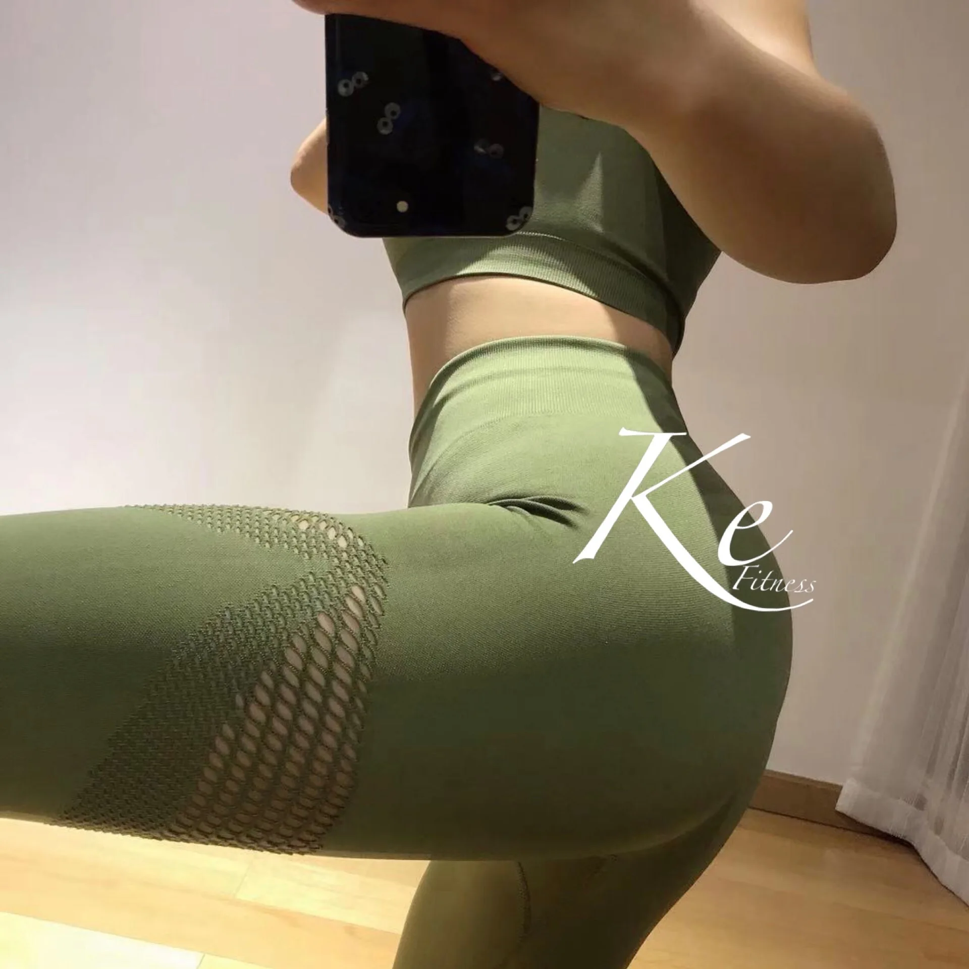 

KE orange army green super beauty fitness suit female hollow seamless high waist sexy fitness pants women running yoga pants