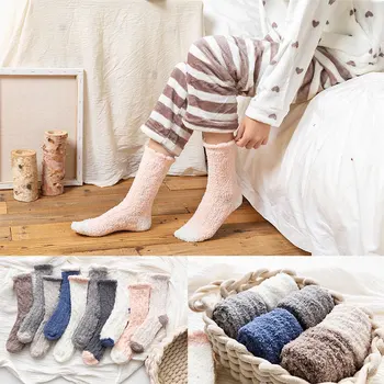 

Japanese Adult Half Velvet Tube Socks Autumn And Winter Coral Velvet Home Socks Thermal Warm Color Matching Women's Floor Socks
