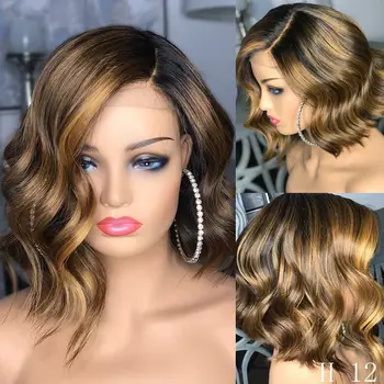

Ombre Blonde Wavy 13x4 Lace Front Human Hair Wigs Pre Plucked 1B27 Highlight Blonde Loose Wave Wig 180% Peruvian Remy Human Hair