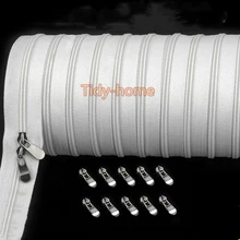 5/10 מטרים #3 ניילון רוכסן עם לעבות רוכסן מחוון ארוך רוכסנים עבור שמיכת כרית כרית לבן רוכסנים שחור רוכסן(China)