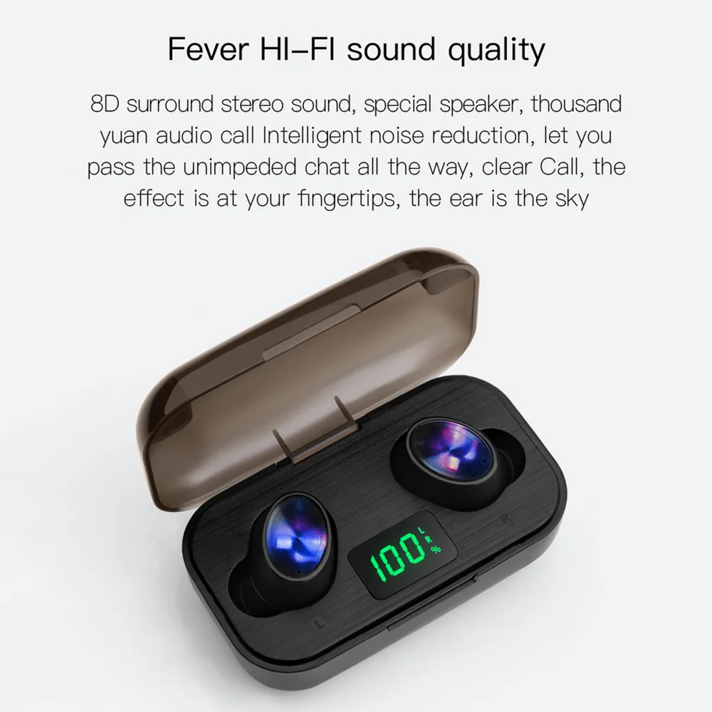 F6 беспроводные TWS Bluetooth 5,0 наушники бинауральные Hands-free HIFI стерео наушники с зарядным устройством светодиодный цифровой дисплей
