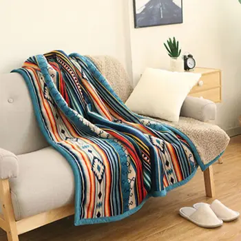 

Winter Double Layer Flannel Faux Fleece Bohemian Colorful Stripes Throw Blanket