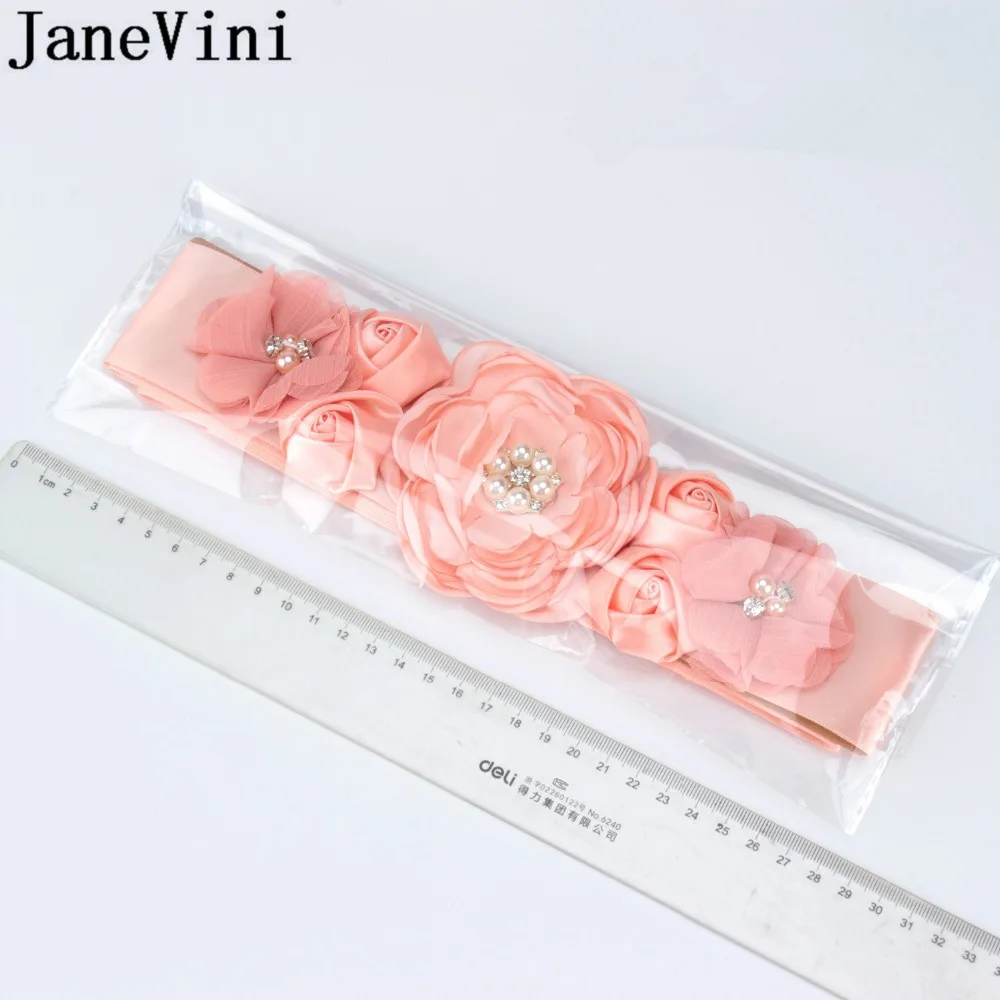 JaneVini жемчуг со стразами Свадебные ремни и пояса вышитый бисером сатин Роза ручной работы Цветы пояс невесты для беременных женщин пояс