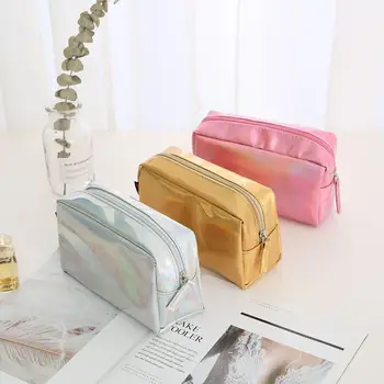 

Square Women Laser Make Up Bag Shiny Shell Color Large Capacity Cosmetic Pouch Toiletry Storage Organizer for Travel