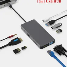 Usb-хаб-c Расширительная док-станция USB3.0 SD TF HDMI VGA 3,5 мм аудио Ethernet интерфейс для huawei xiaomi Macbook mate 10 P20 pro