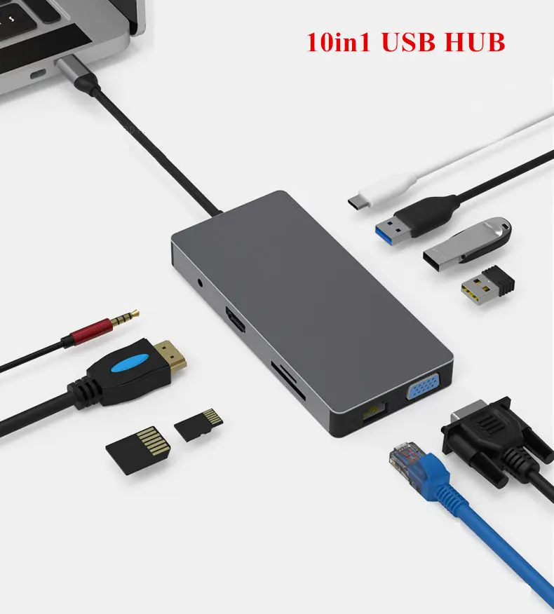 Расширительная док станция USB HUB c USB3.0 SD TF HDMI VGA 3 5 мм аудио Ethernet интерфейс для huawei