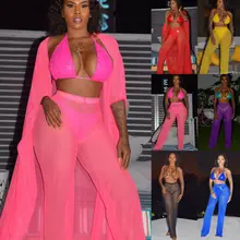 Hiriigin летние купальники Женские однотонные сетчатые Прозрачное Бикини пляжная одежда купальники брюки купальный костюм брюки S-2XL