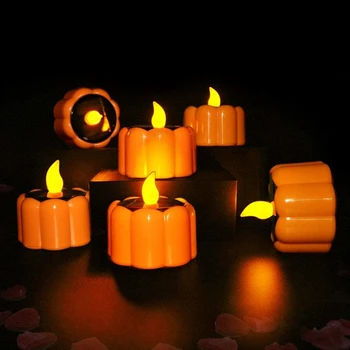 

Pumpkin Solar Lantern Tea Lights Candles - Rechargeable Flameless Flickering Candle Tealights Electronic Solar 6 Pack