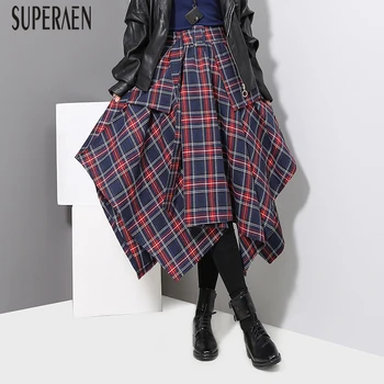 

SuperAen Spring and Autumn New Skirts Women 2020 Cotton Fashion Casual Wild Ladies Skirts Irregular Korean-style Skirts Female