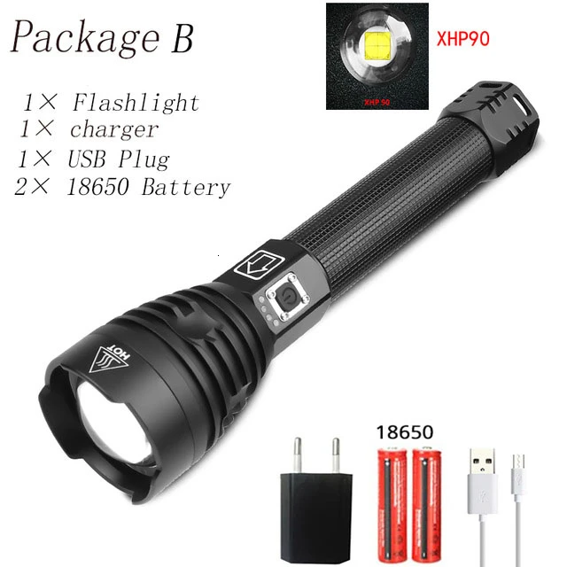 Фонарик XHP90 Xhp70.2 фонарик мощность 26650 или 18650 аккумулятор Мощный тактический фонарик для кемпинга охоты - Испускаемый цвет: B
