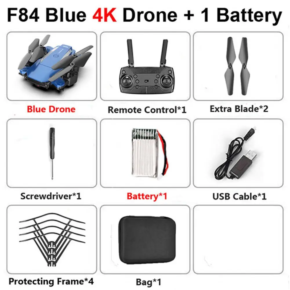 F84 Квадрокоптер беспроводной Радиоуправляемый Дрон с 4 K/5MP/0.3MP HD камерой WiFi FPV Вертолет складной самолет для детей подарочная игрушка - Цвет: 4k 1battery