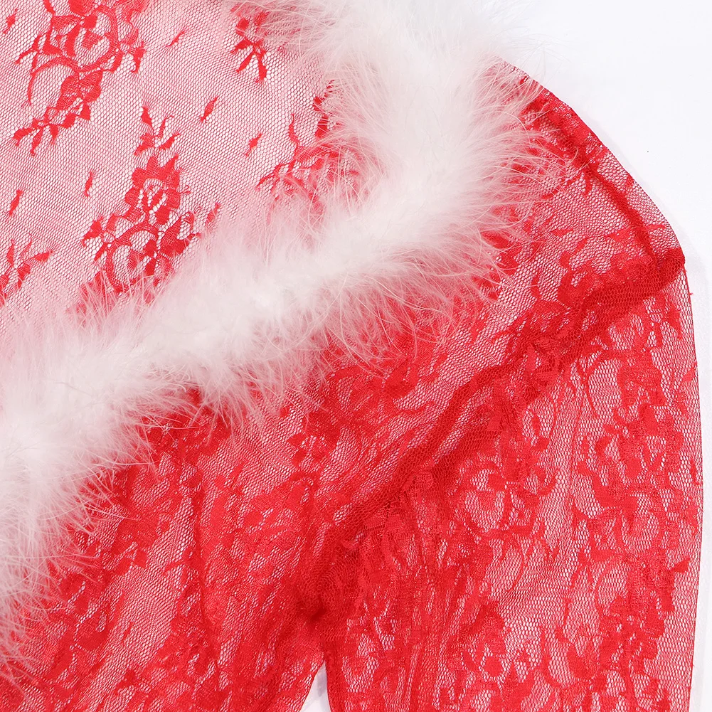 Varsbaby christmas big red 6 pcs bras+panties+garters+stockings+antler headband+nightgown bra and panty set