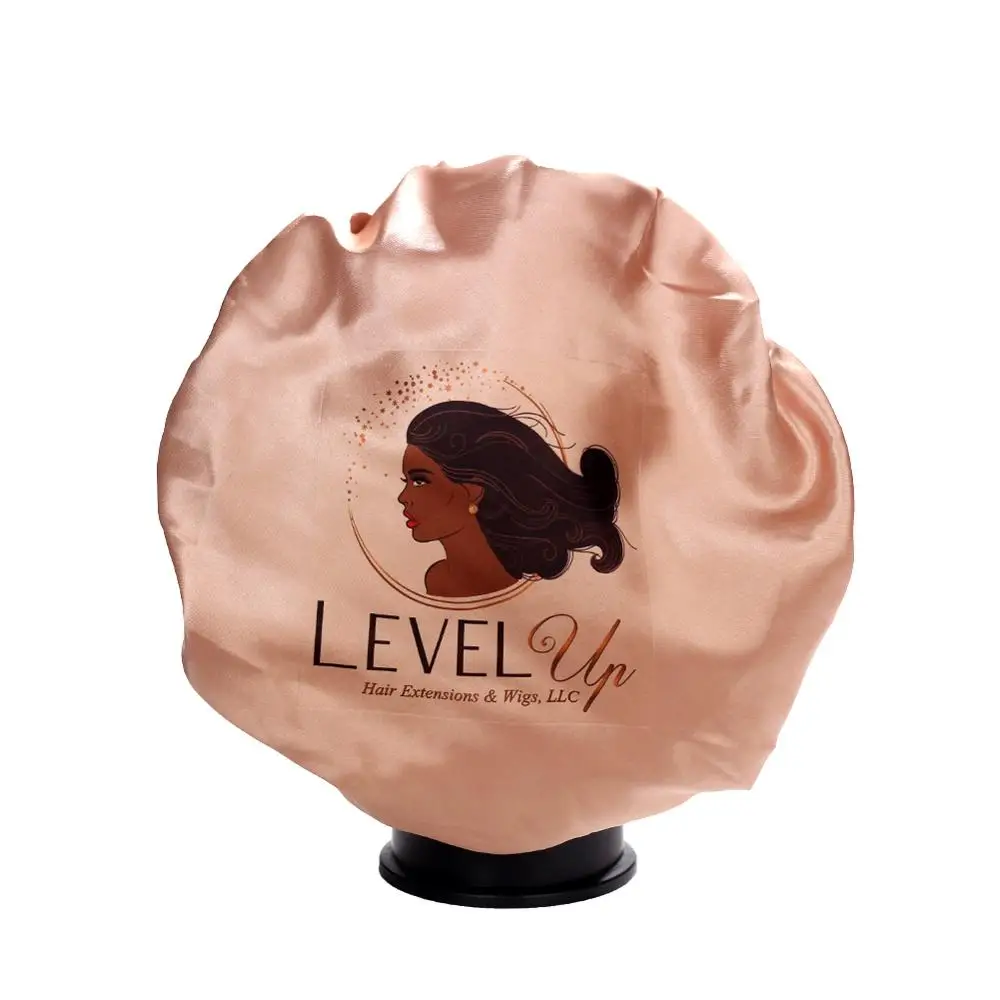 Розовое золото, сатин, 2 слоя, натуральные волосы для наращивания, капот, повязка на голову, печать логотипа, Шелковый головной платок, повязка для волос на заказ