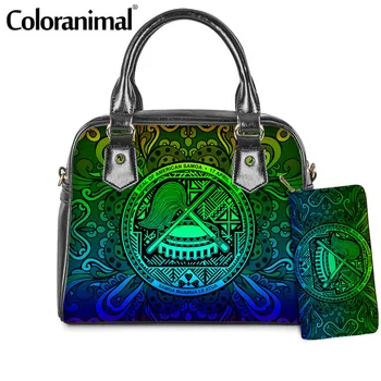 

Coloranimal Bohemia Samoa Mandala Flag Pattern Women Tote Shoulder Bag 2Pcs/Set PU Crossbody Bag&Wallet for Lady Messenger Bag