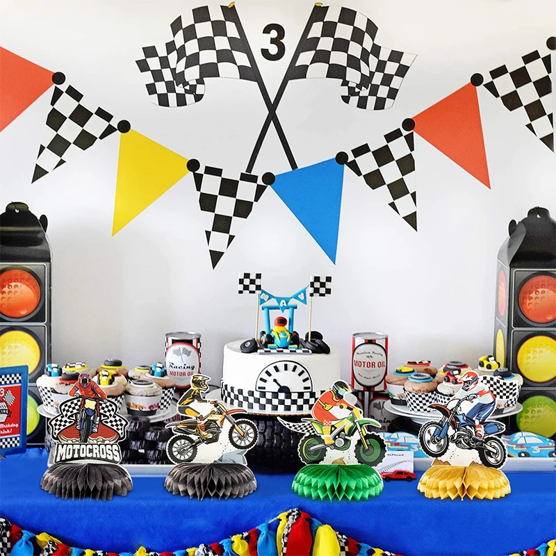 Corrida motocross tema decorações de aniversário bicicleta sujeira favo mel  centros mesa topper motocicleta festa favores para crianças meninos -  AliExpress