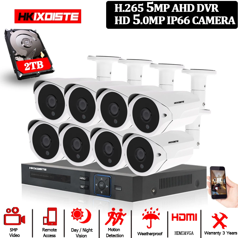8CH 5MP DVR H.265 наблюдения AHD CCTV наружная камера система комплект камеры безопасности